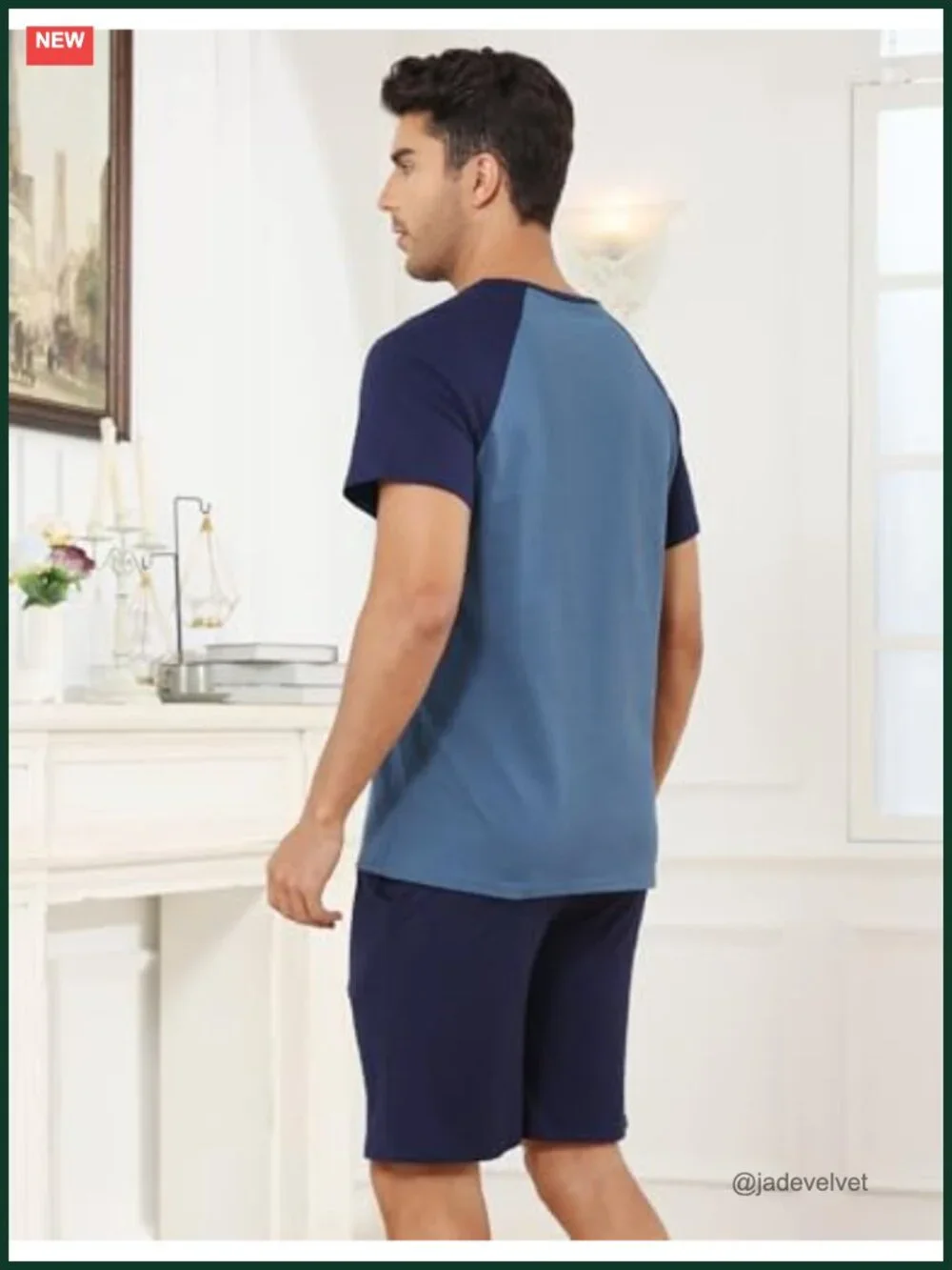 Men's Cotton Pajama Set Short Sleeve Shorts Lightweight Sleepwear Loungewear